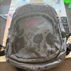 Billabong Kids Gray Backpack with Floral and Star Patterns